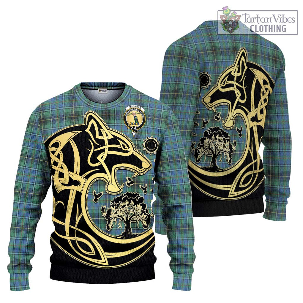 MacInnes Ancient Tartan Knitted Sweater with Family Crest Celtic Wolf Style Unisex - Tartan Vibes Clothing