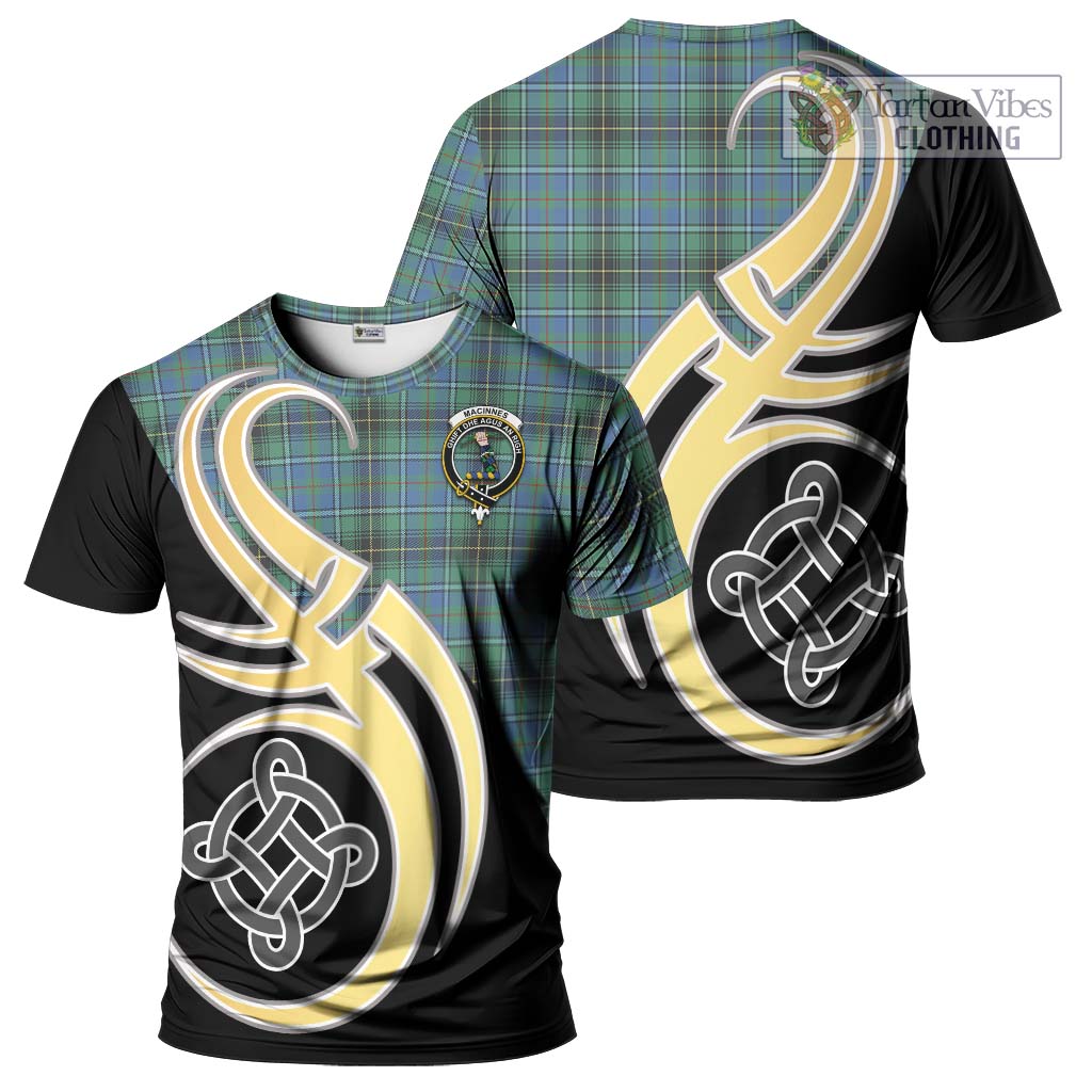 Tartan Vibes Clothing MacInnes Ancient Tartan T-Shirt with Family Crest and Celtic Symbol Style