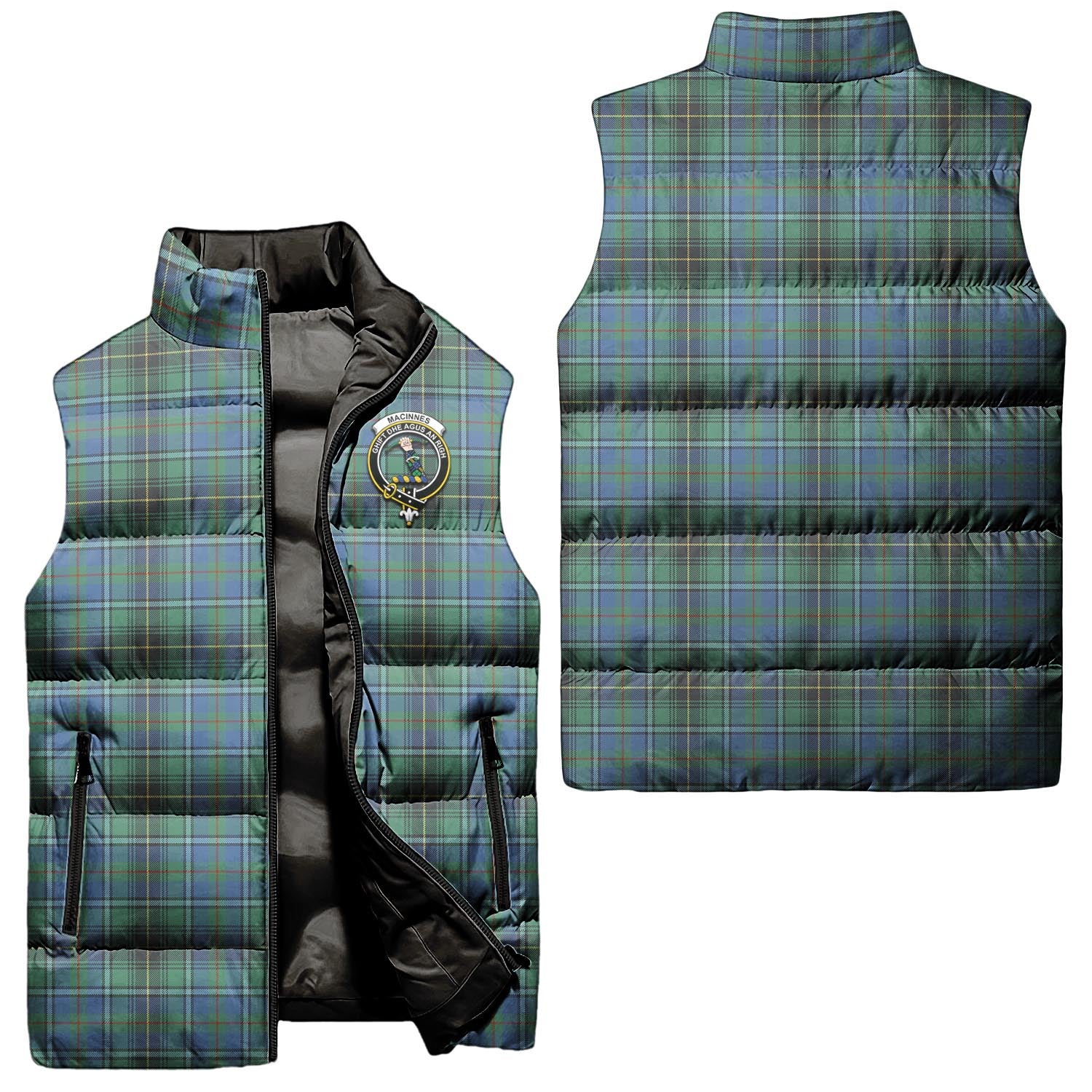 MacInnes Ancient Tartan Sleeveless Puffer Jacket with Family Crest Unisex - Tartanvibesclothing