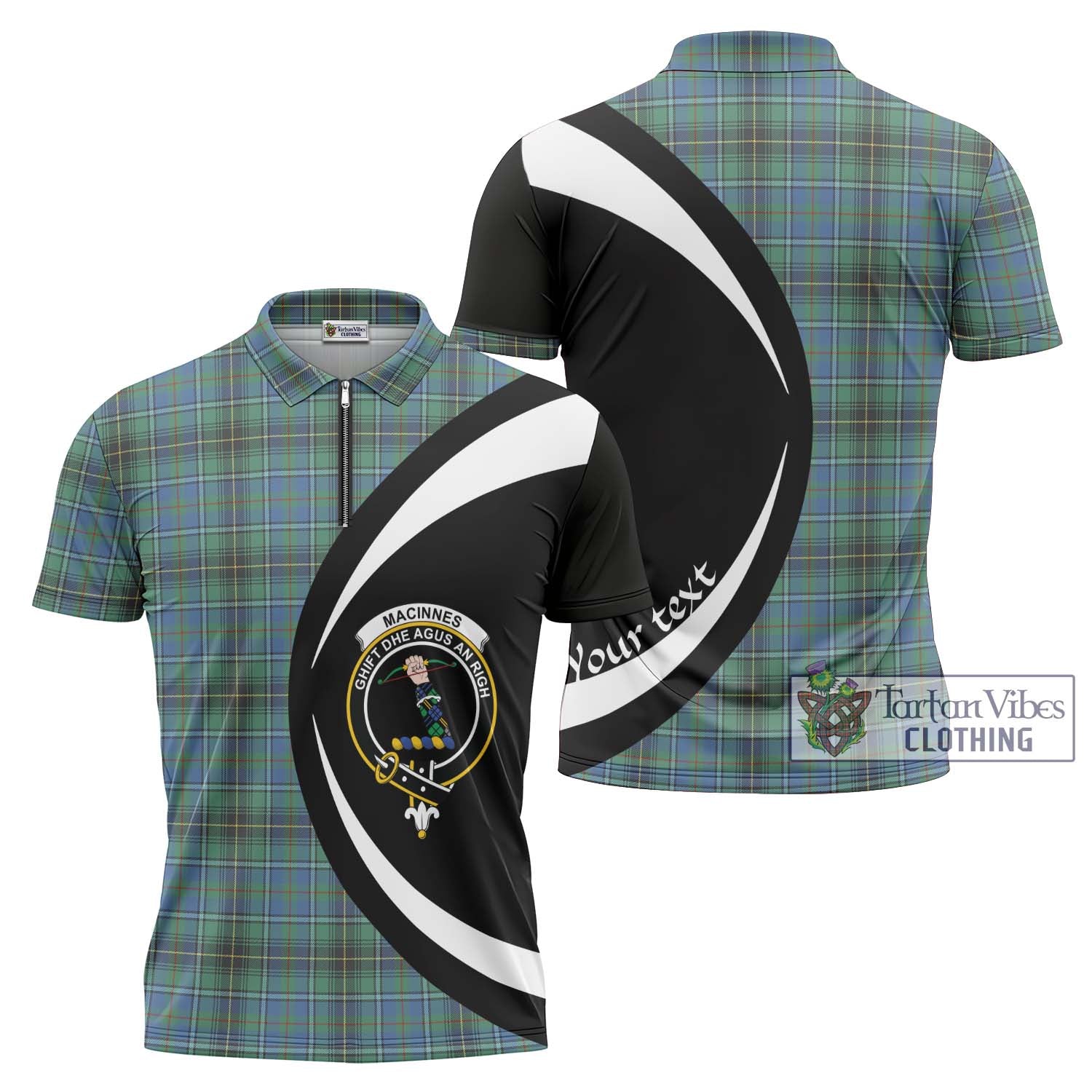 Tartan Vibes Clothing MacInnes Ancient Tartan Zipper Polo Shirt with Family Crest Circle Style