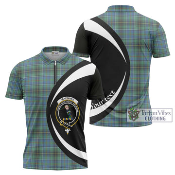 MacInnes Ancient Tartan Zipper Polo Shirt with Family Crest Circle Style