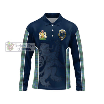 MacInnes Ancient Tartan Long Sleeve Polo Shirt with Family Crest and Lion Rampant Vibes Sport Style