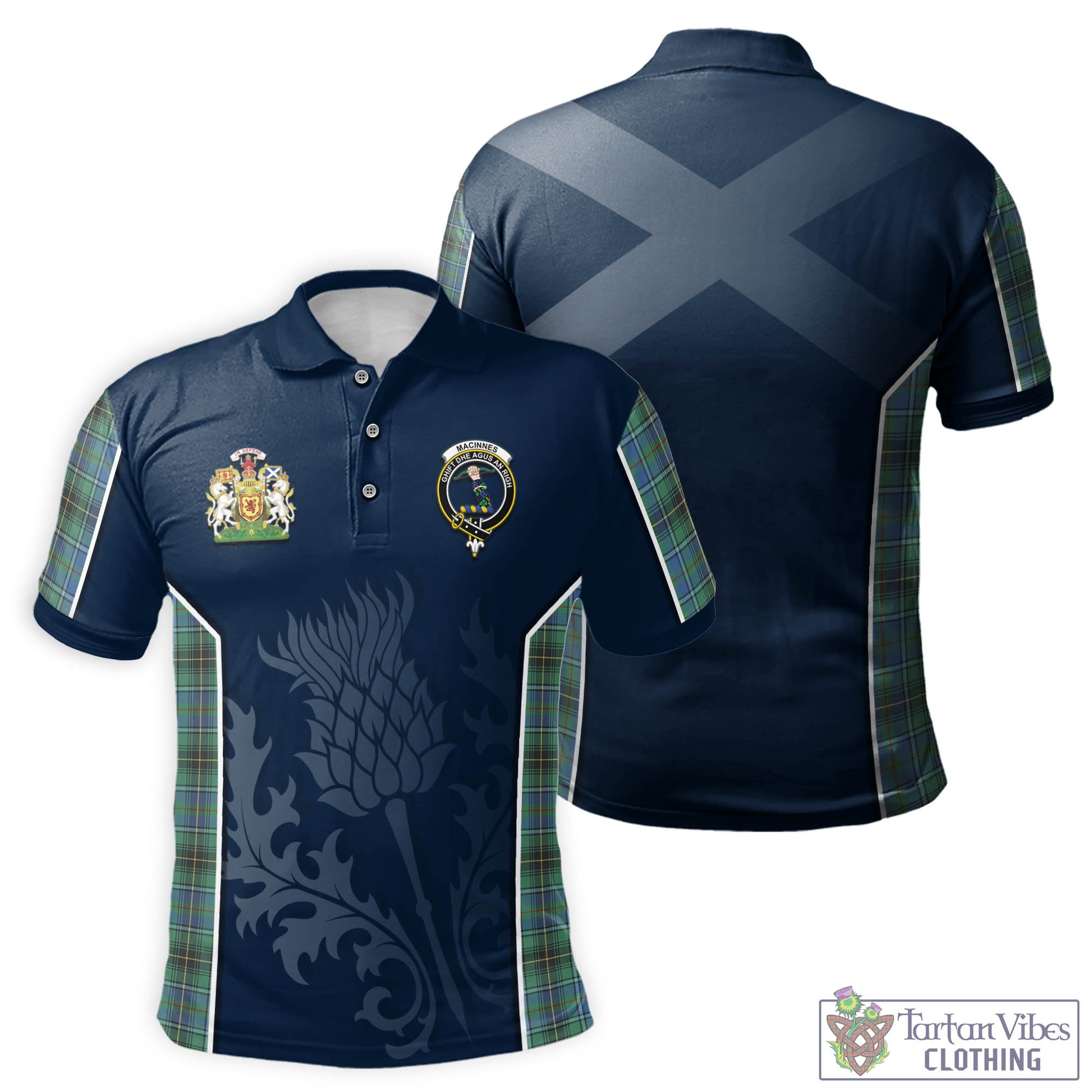 Tartan Vibes Clothing MacInnes Ancient Tartan Men's Polo Shirt with Family Crest and Scottish Thistle Vibes Sport Style