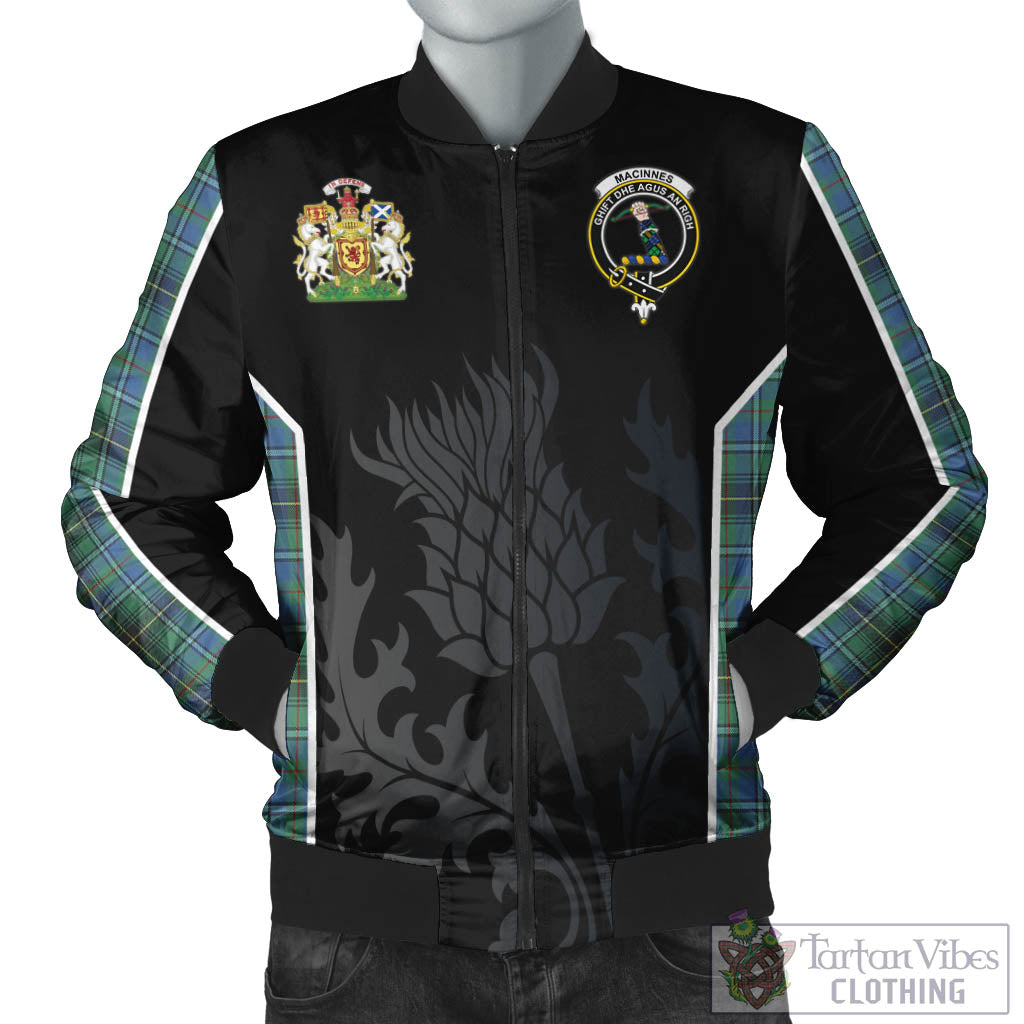Tartan Vibes Clothing MacInnes Ancient Tartan Bomber Jacket with Family Crest and Scottish Thistle Vibes Sport Style