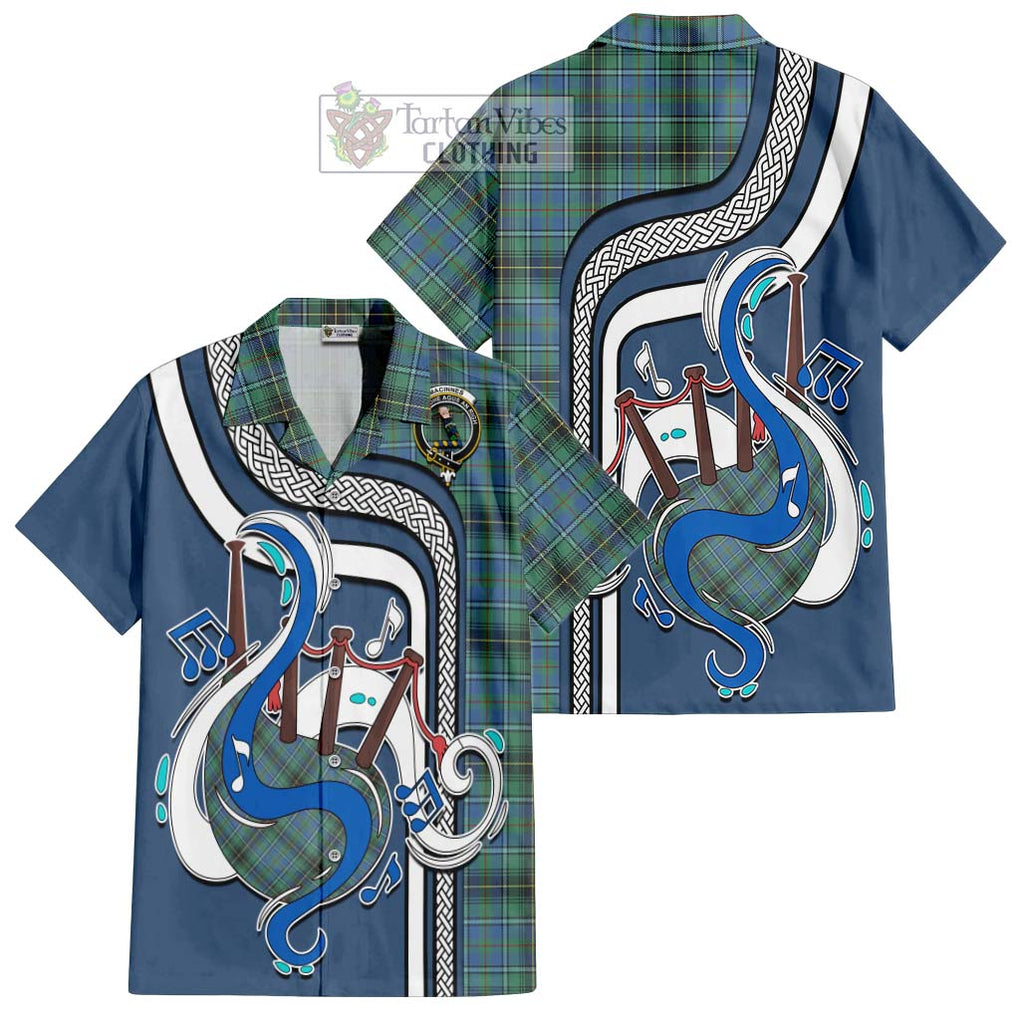 MacInnes Ancient Tartan Short Sleeve Button Shirt with Epic Bagpipe Style Kid - Tartanvibesclothing Shop