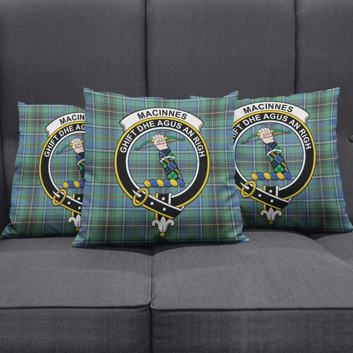 MacInnes Ancient Tartan Pillow Cover with Family Crest Square Pillow Cover - Tartanvibesclothing