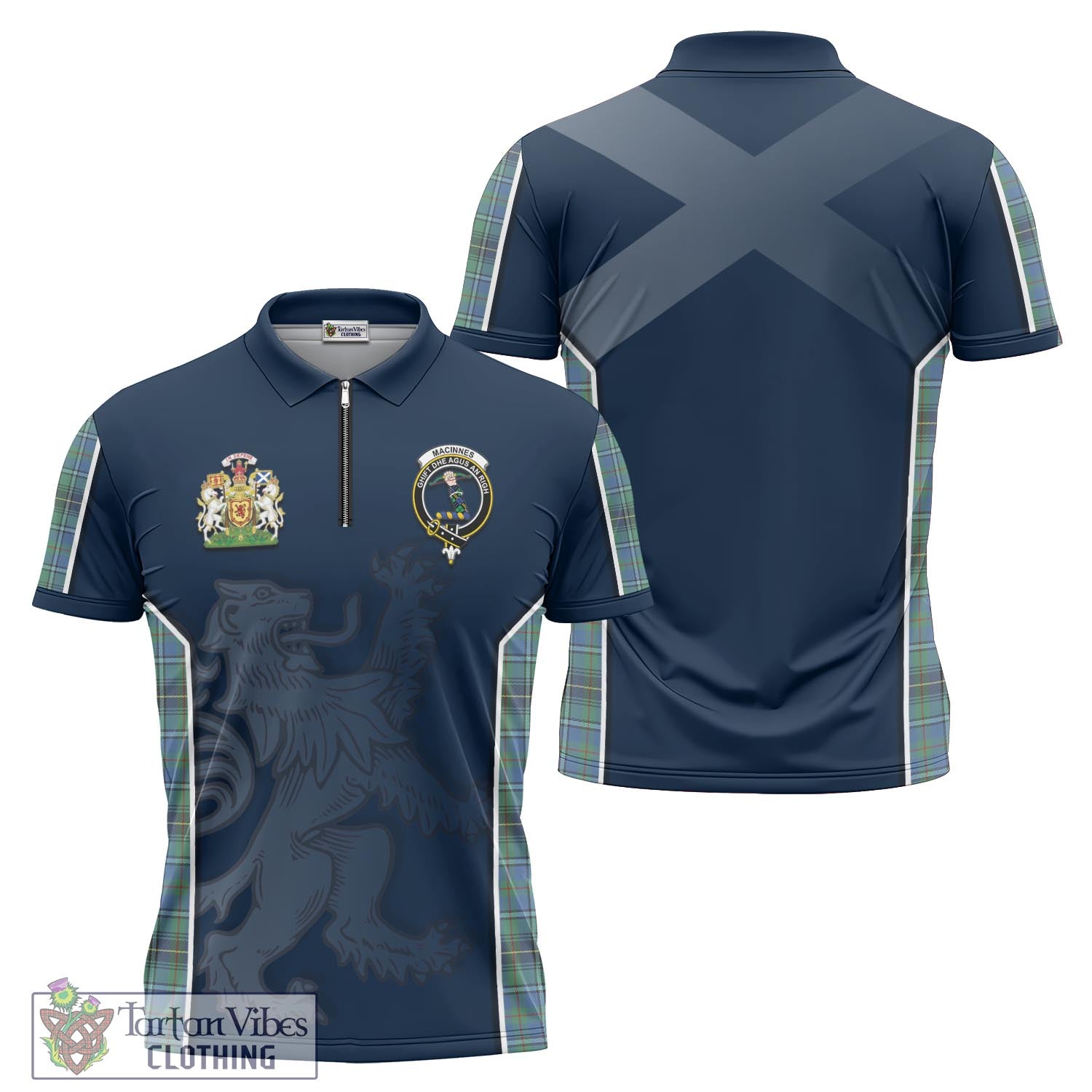 Tartan Vibes Clothing MacInnes Ancient Tartan Zipper Polo Shirt with Family Crest and Lion Rampant Vibes Sport Style
