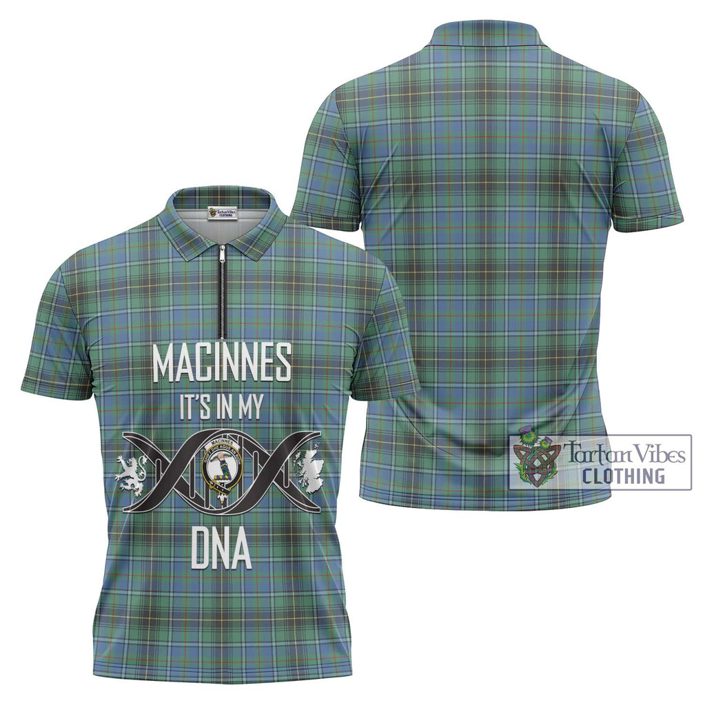 MacInnes Ancient Tartan Zipper Polo Shirt with Family Crest DNA In Me Style Unisex - Tartanvibesclothing Shop