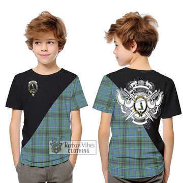 MacInnes Ancient Tartan Kid T-Shirt with Family Crest and Military Logo Style