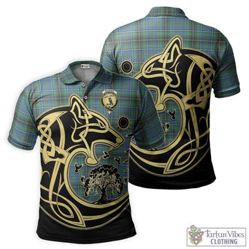 MacInnes Ancient Tartan Polo Shirt with Family Crest Celtic Wolf Style