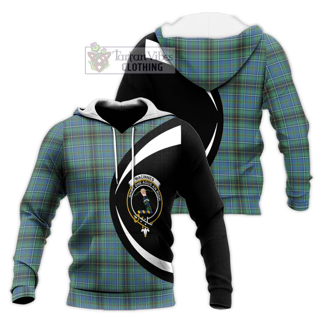 MacInnes Ancient Tartan Knitted Hoodie with Family Crest Circle Style Unisex Knitted Pullover Hoodie - Tartan Vibes Clothing