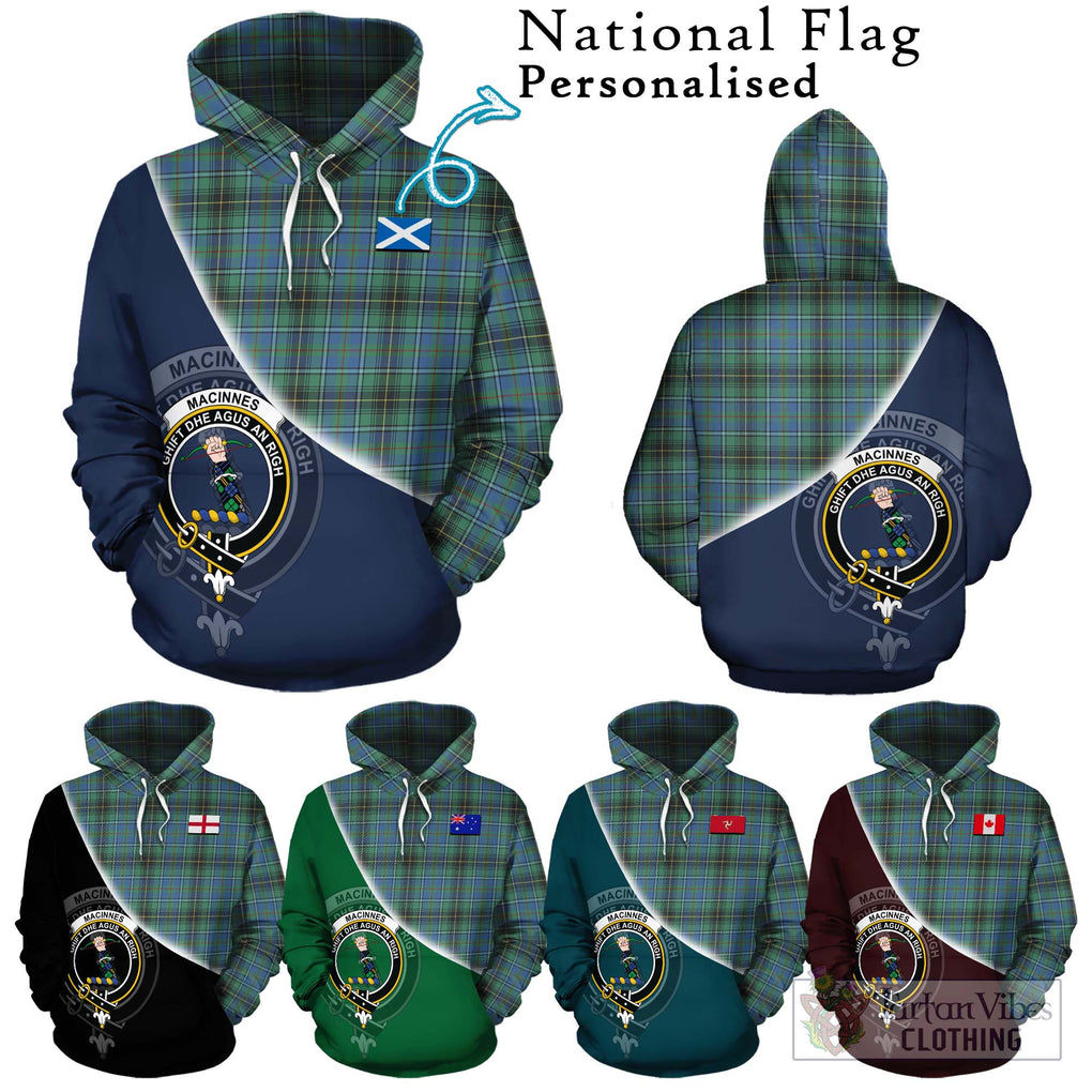 MacInnes Ancient Tartan Hoodie with Personalised National Flag and Family Crest Half Style Zip Hoodie - Tartanvibesclothing Shop