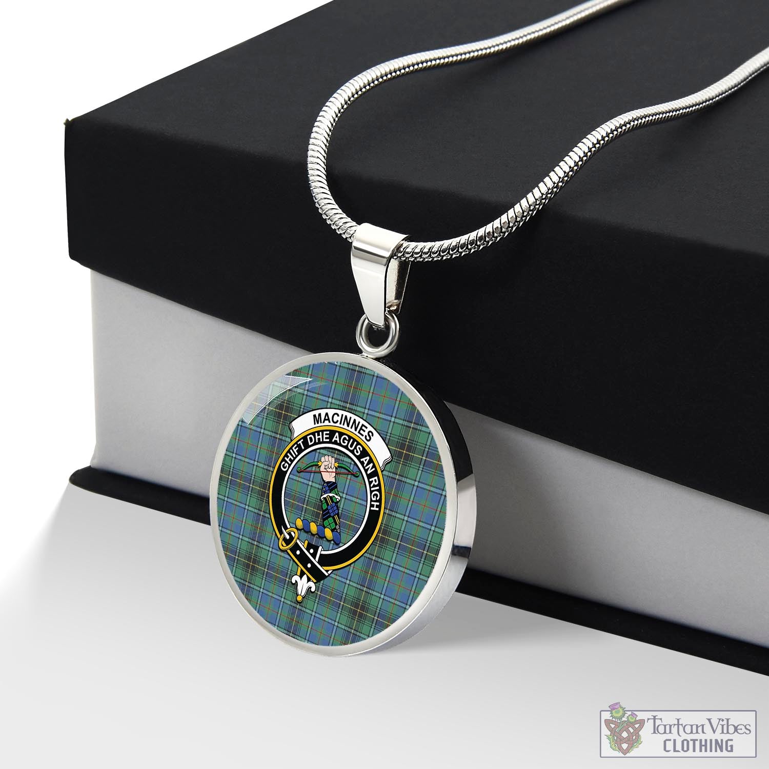 Tartan Vibes Clothing MacInnes Ancient Tartan Circle Necklace with Family Crest