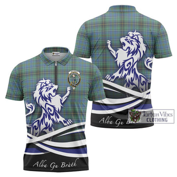 MacInnes Ancient Tartan Zipper Polo Shirt with Alba Gu Brath Regal Lion Emblem