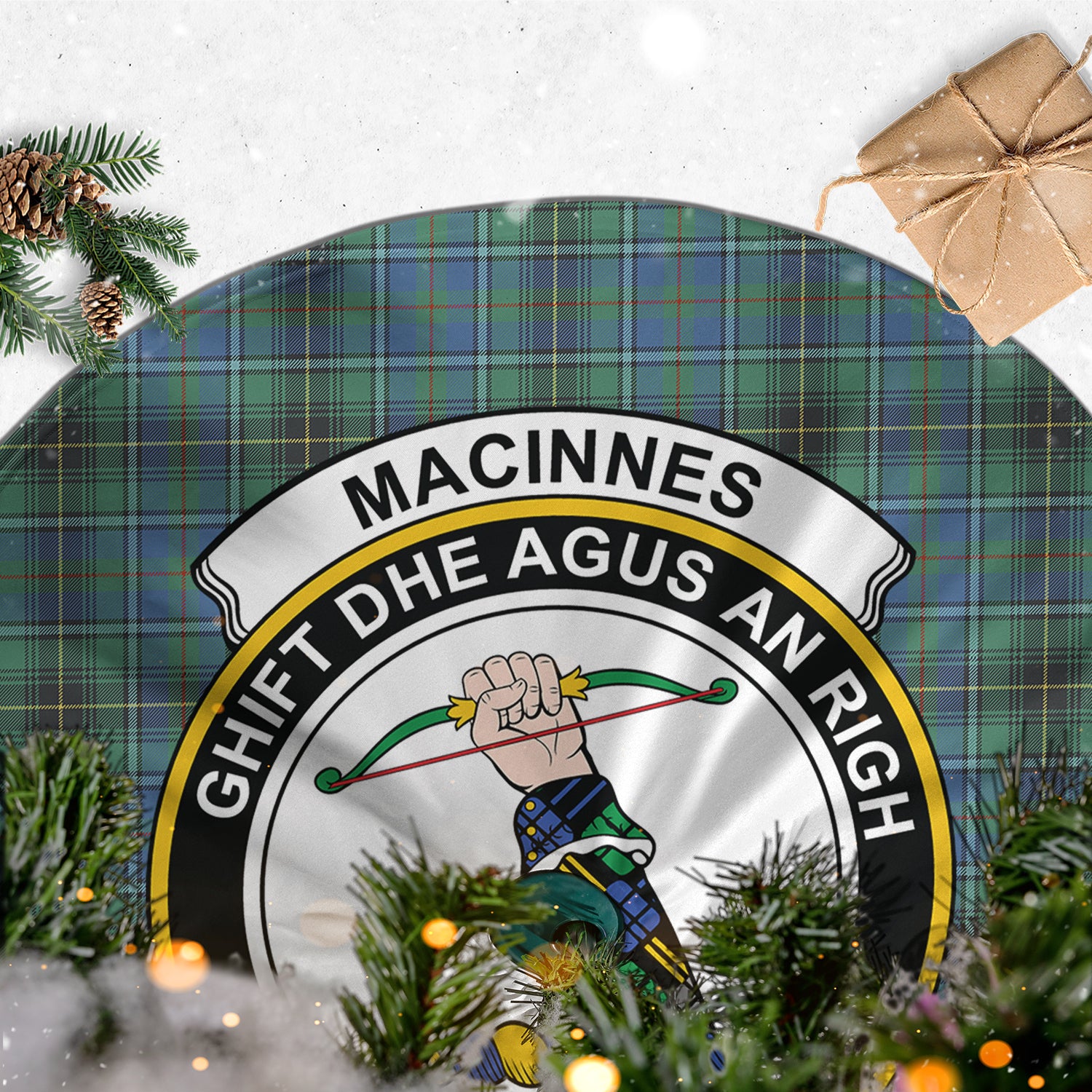 MacInnes Ancient Tartan Christmas Tree Skirt with Family Crest - Tartanvibesclothing