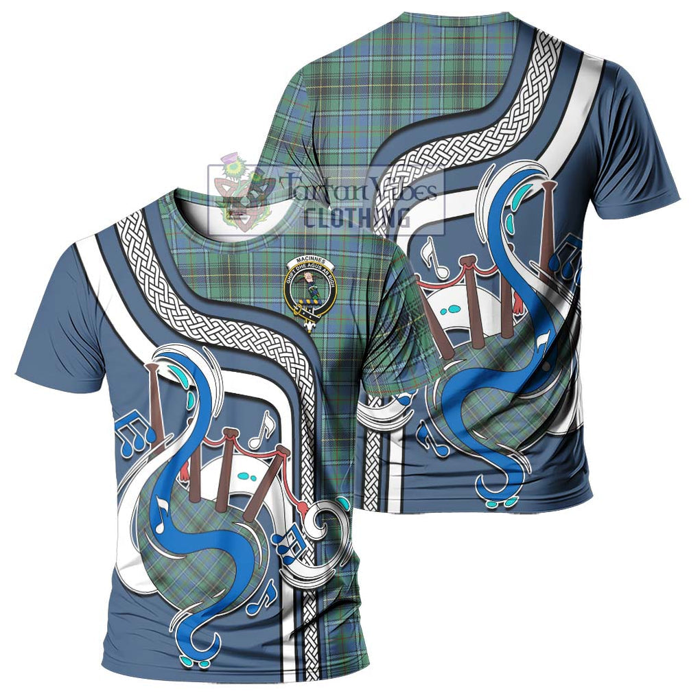 MacInnes Ancient Tartan T-Shirt with Epic Bagpipe Style - Tartanvibesclothing Shop