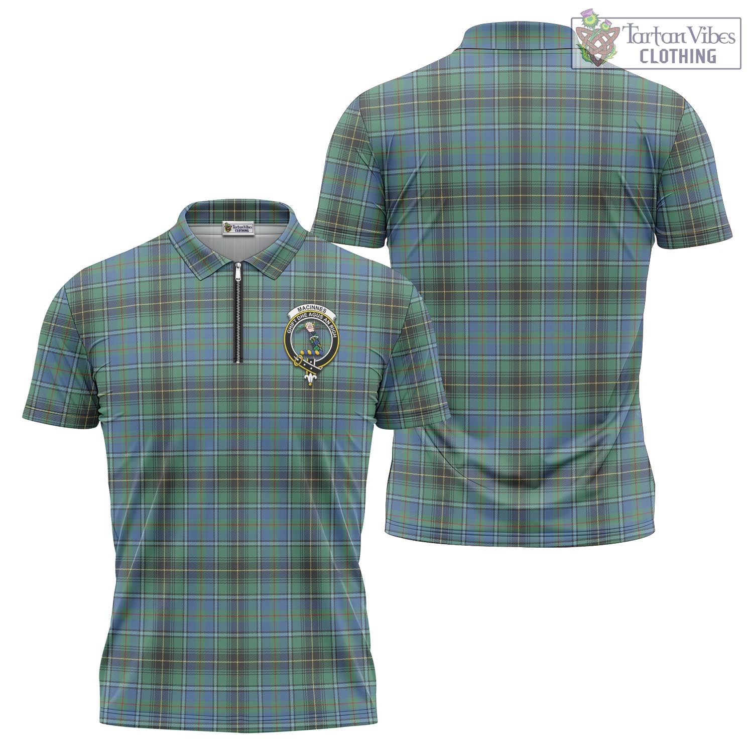 Tartan Vibes Clothing MacInnes Ancient Tartan Zipper Polo Shirt with Family Crest