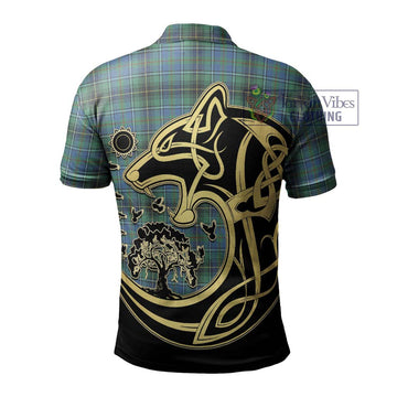 MacInnes Ancient Tartan Polo Shirt with Family Crest Celtic Wolf Style