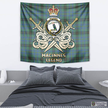 MacInnes Ancient Tartan Tapestry with Clan Crest and the Golden Sword of Courageous Legacy