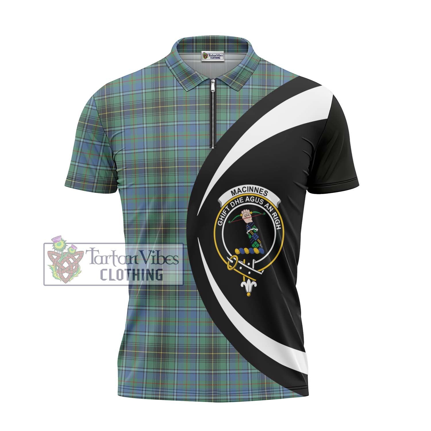 Tartan Vibes Clothing MacInnes Ancient Tartan Zipper Polo Shirt with Family Crest Circle Style