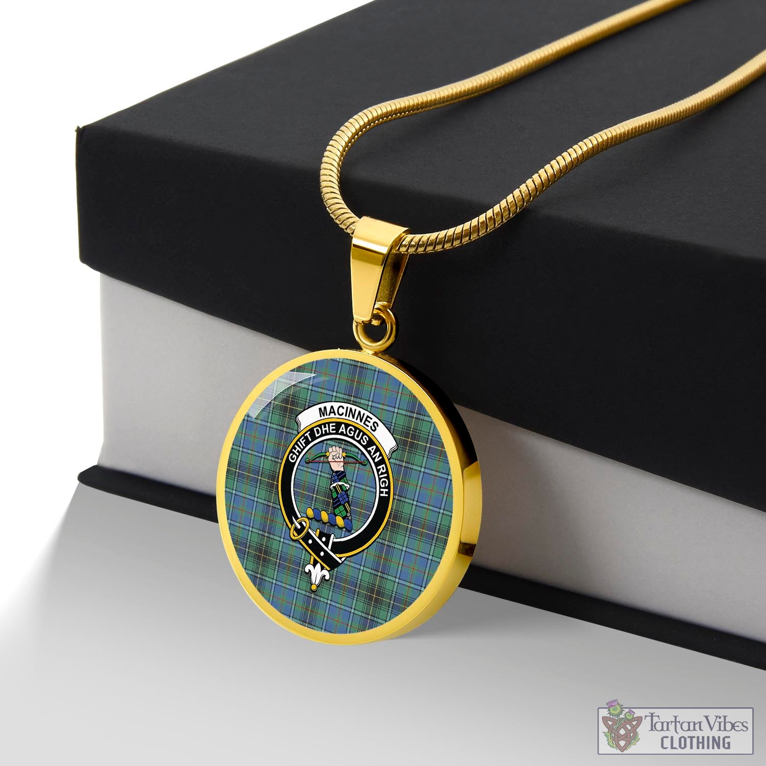 Tartan Vibes Clothing MacInnes Ancient Tartan Circle Necklace with Family Crest