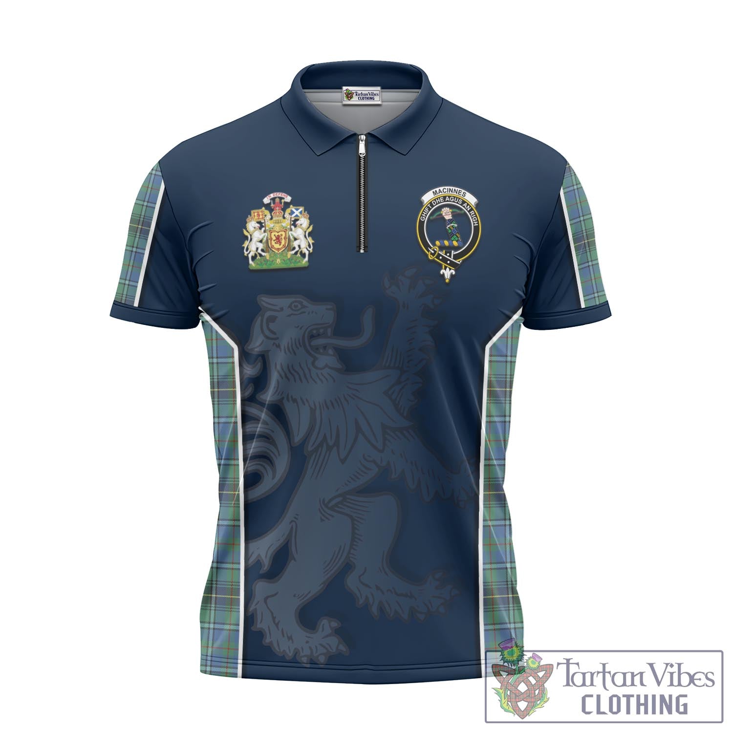 Tartan Vibes Clothing MacInnes Ancient Tartan Zipper Polo Shirt with Family Crest and Lion Rampant Vibes Sport Style