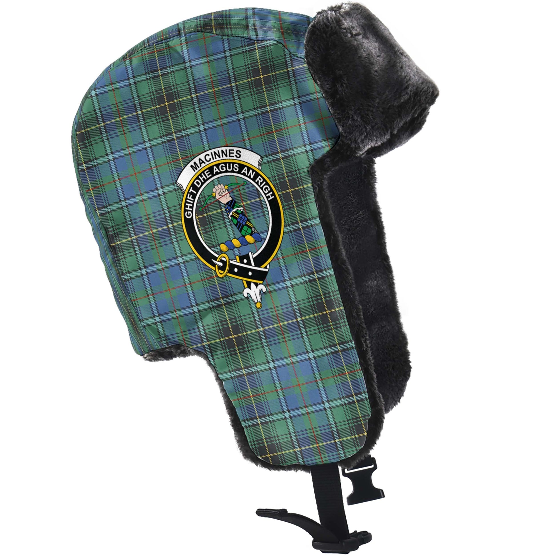 MacInnes Ancient Tartan Winter Trapper Hat with Family Crest - Tartanvibesclothing