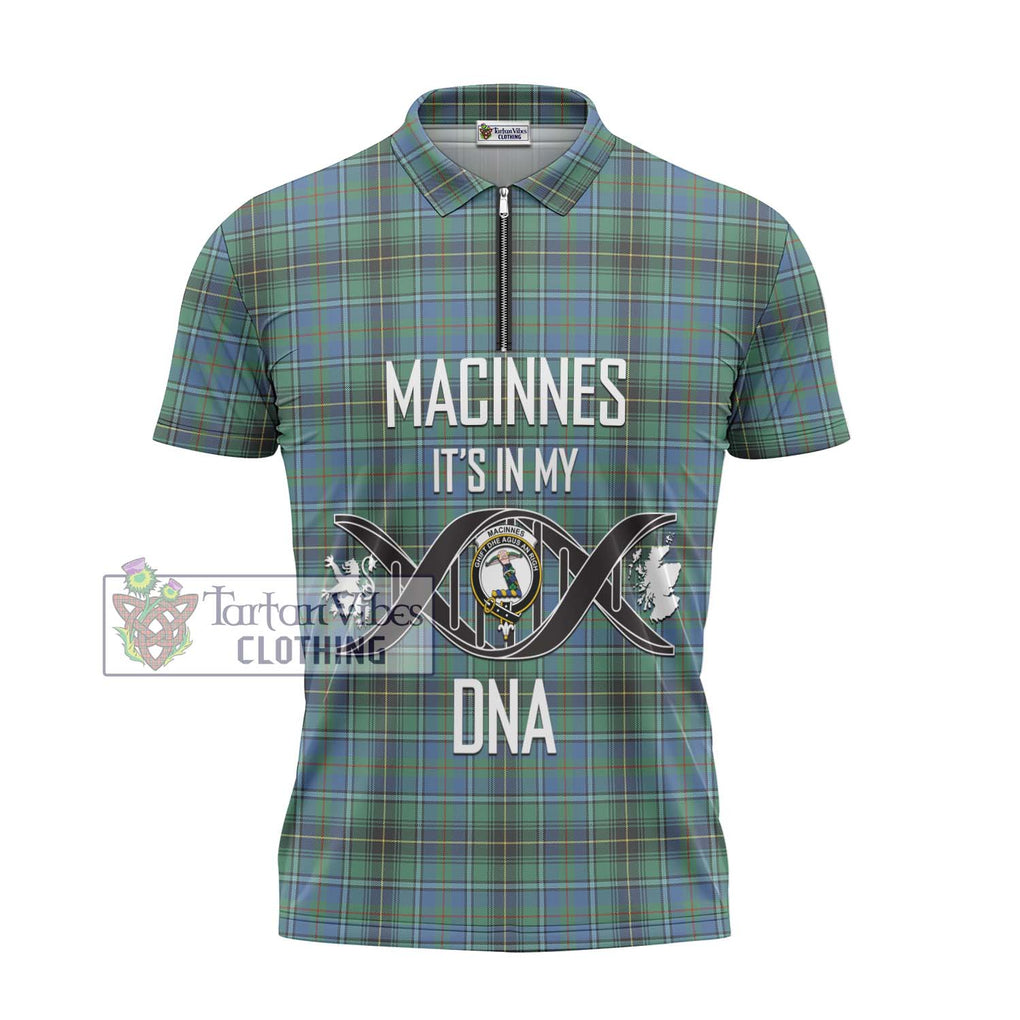 MacInnes Ancient Tartan Zipper Polo Shirt with Family Crest DNA In Me Style - Tartanvibesclothing Shop