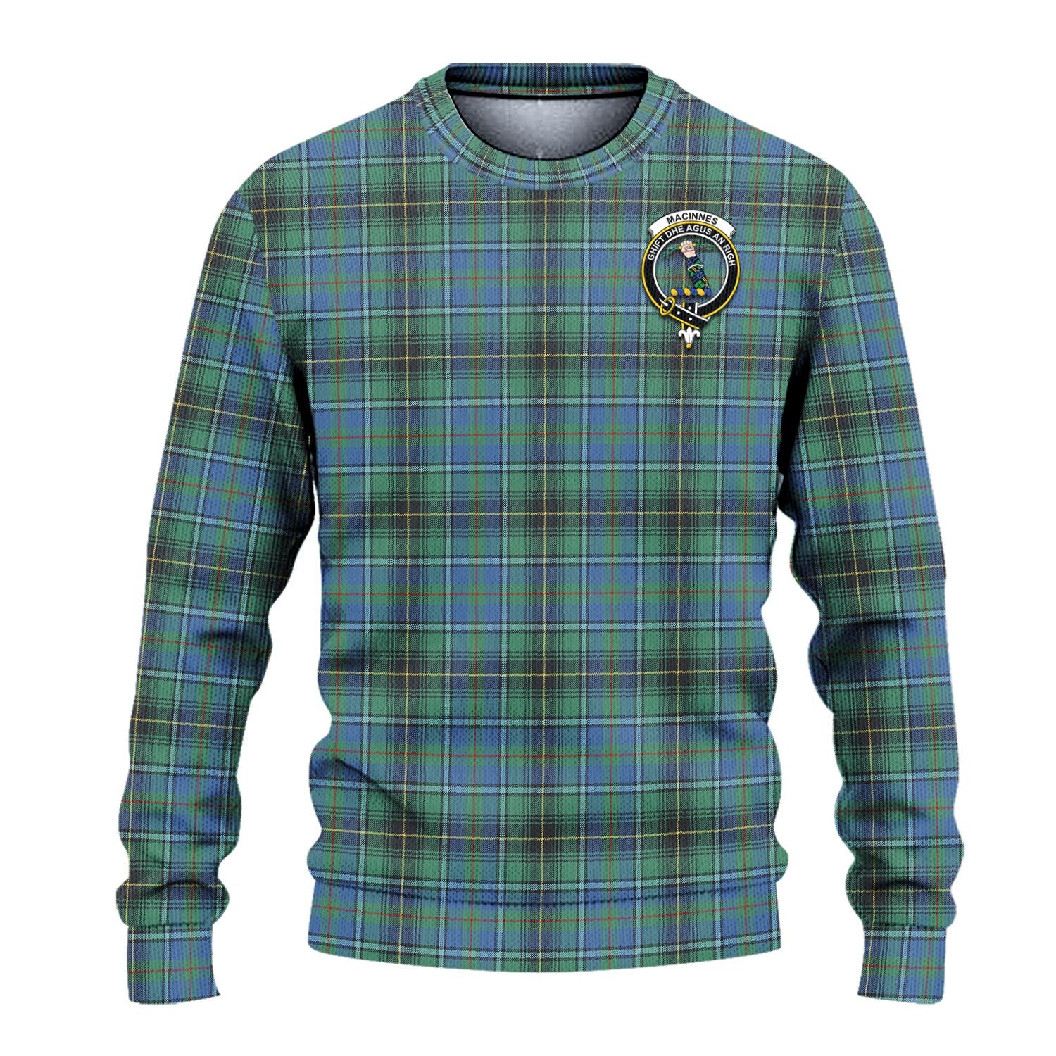 MacInnes Ancient Tartan Knitted Sweater with Family Crest - Tartanvibesclothing