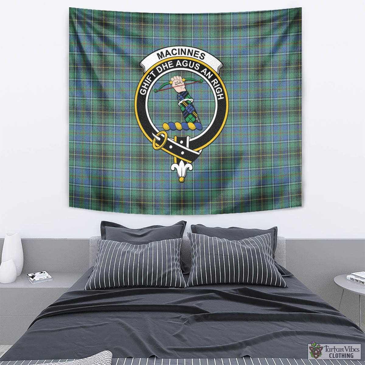 Tartan Vibes Clothing MacInnes Ancient Tartan Tapestry Wall Hanging and Home Decor for Room with Family Crest