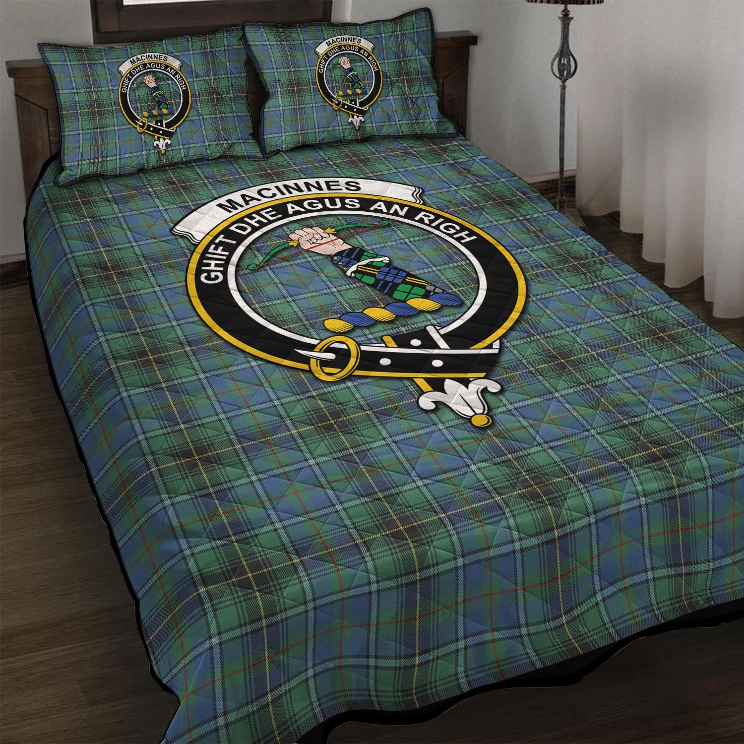 MacInnes Ancient Tartan Quilt Bed Set with Family Crest - Tartan Vibes Clothing