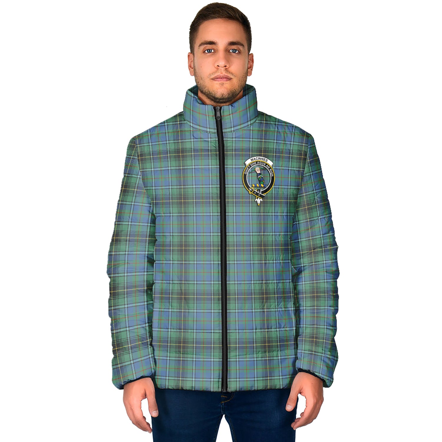 MacInnes Ancient Tartan Padded Jacket with Family Crest - Tartan Vibes Clothing