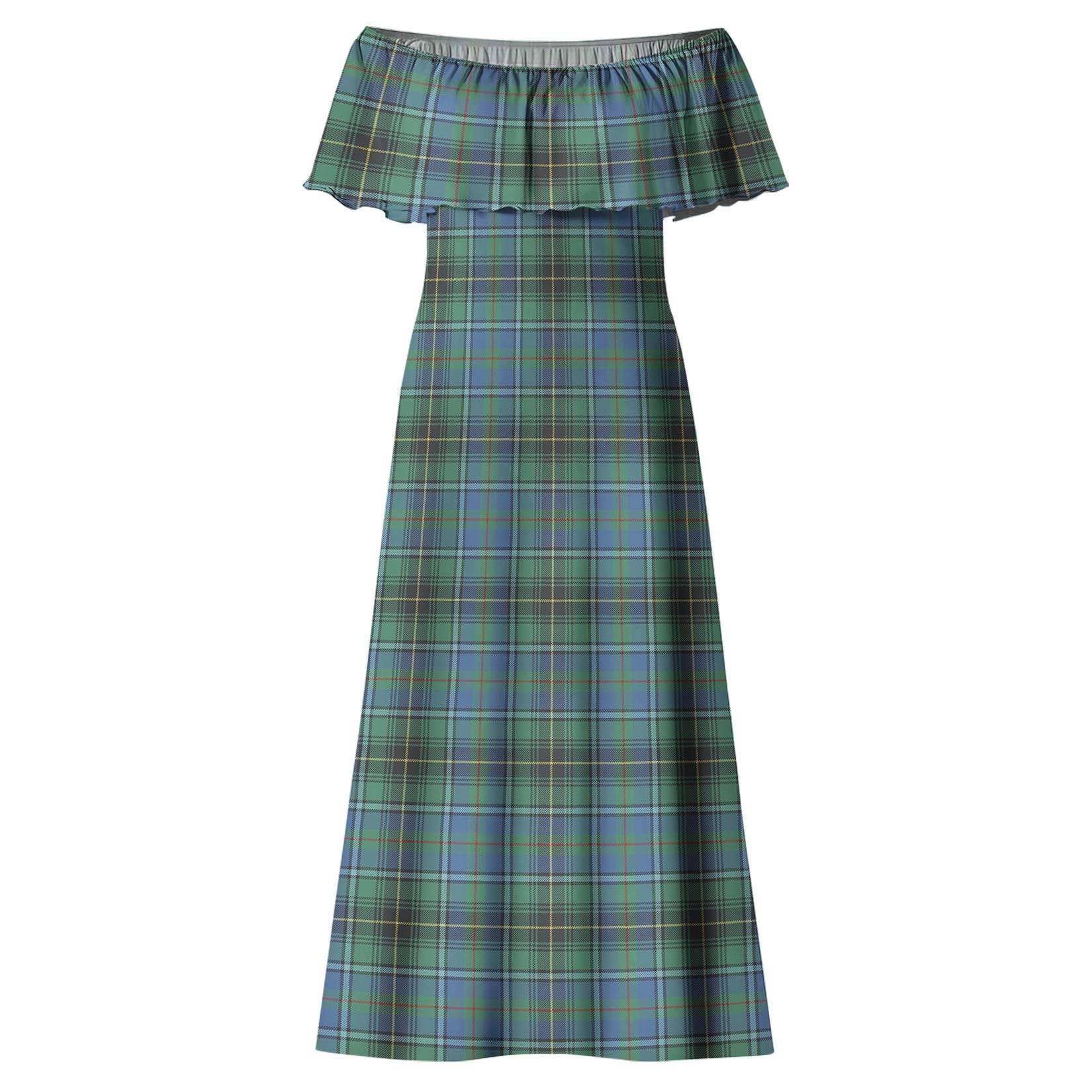 MacInnes Ancient Tartan Off Shoulder Long Dress - Tartanvibesclothing