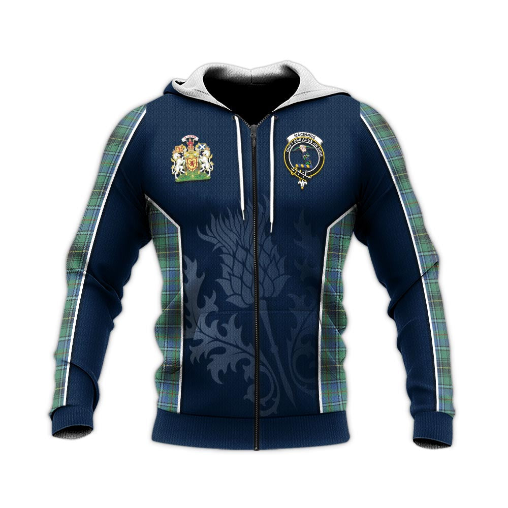 Tartan Vibes Clothing MacInnes Ancient Tartan Knitted Hoodie with Family Crest and Scottish Thistle Vibes Sport Style