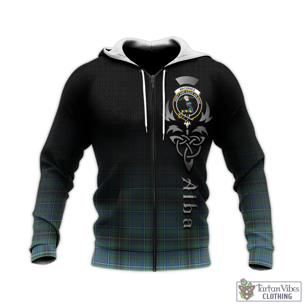 Tartan Vibes Clothing MacInnes Ancient Tartan Knitted Hoodie Featuring Alba Gu Brath Family Crest Celtic Inspired