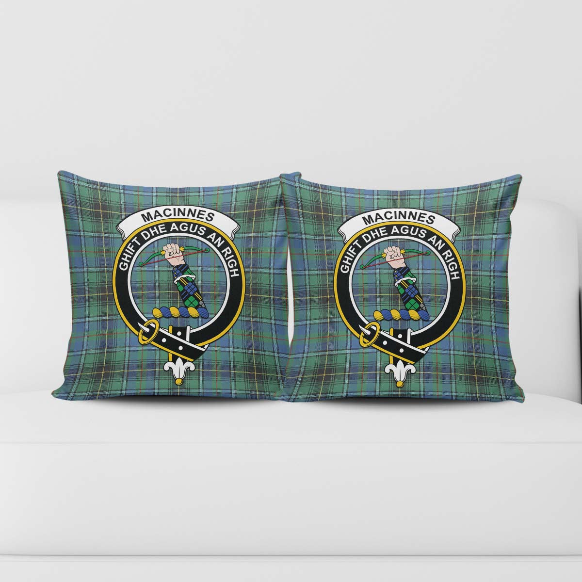 MacInnes Ancient Tartan Pillow Cover with Family Crest - Tartanvibesclothing