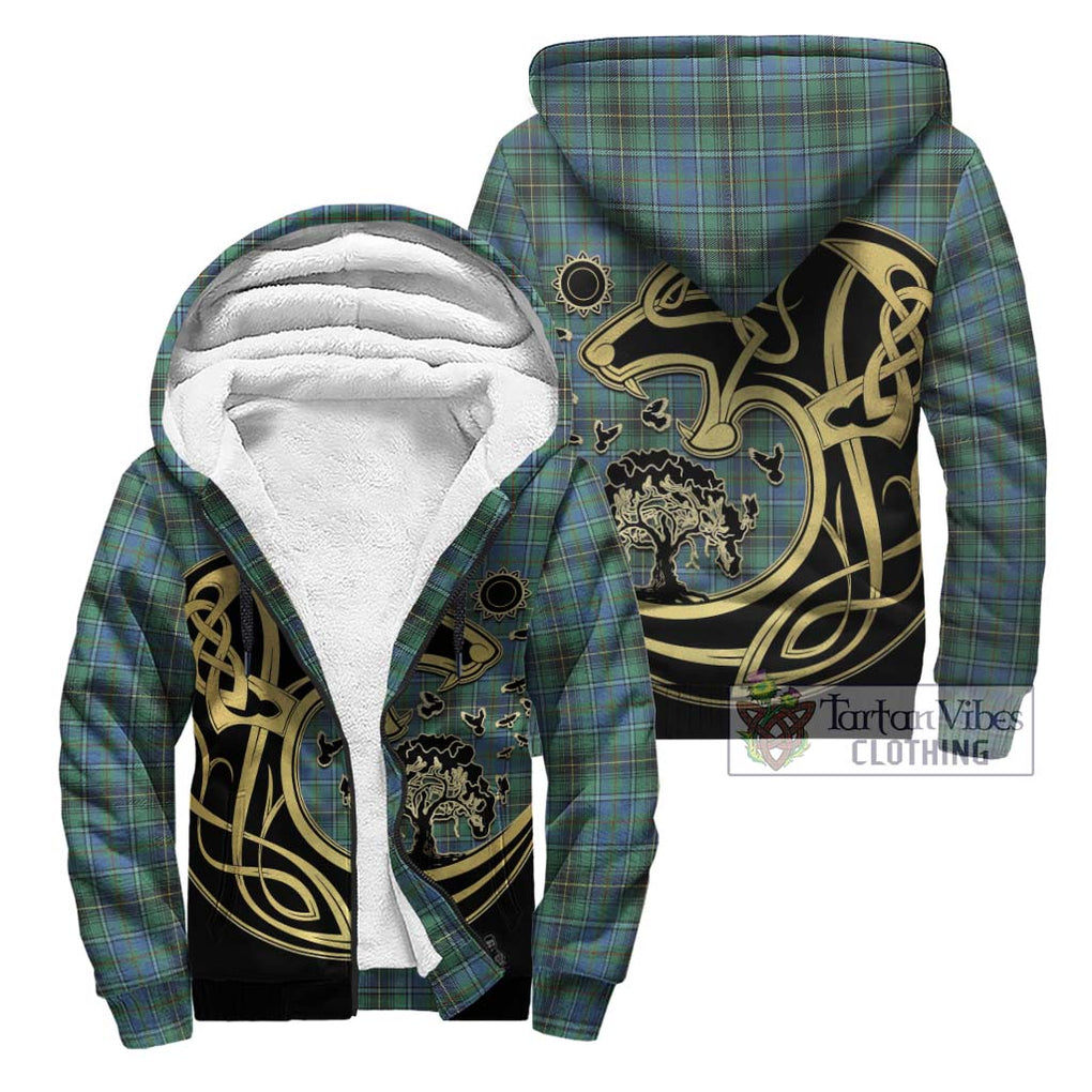 MacInnes Ancient Tartan Sherpa Hoodie with Family Crest Celtic Wolf Style Unisex - Tartan Vibes Clothing