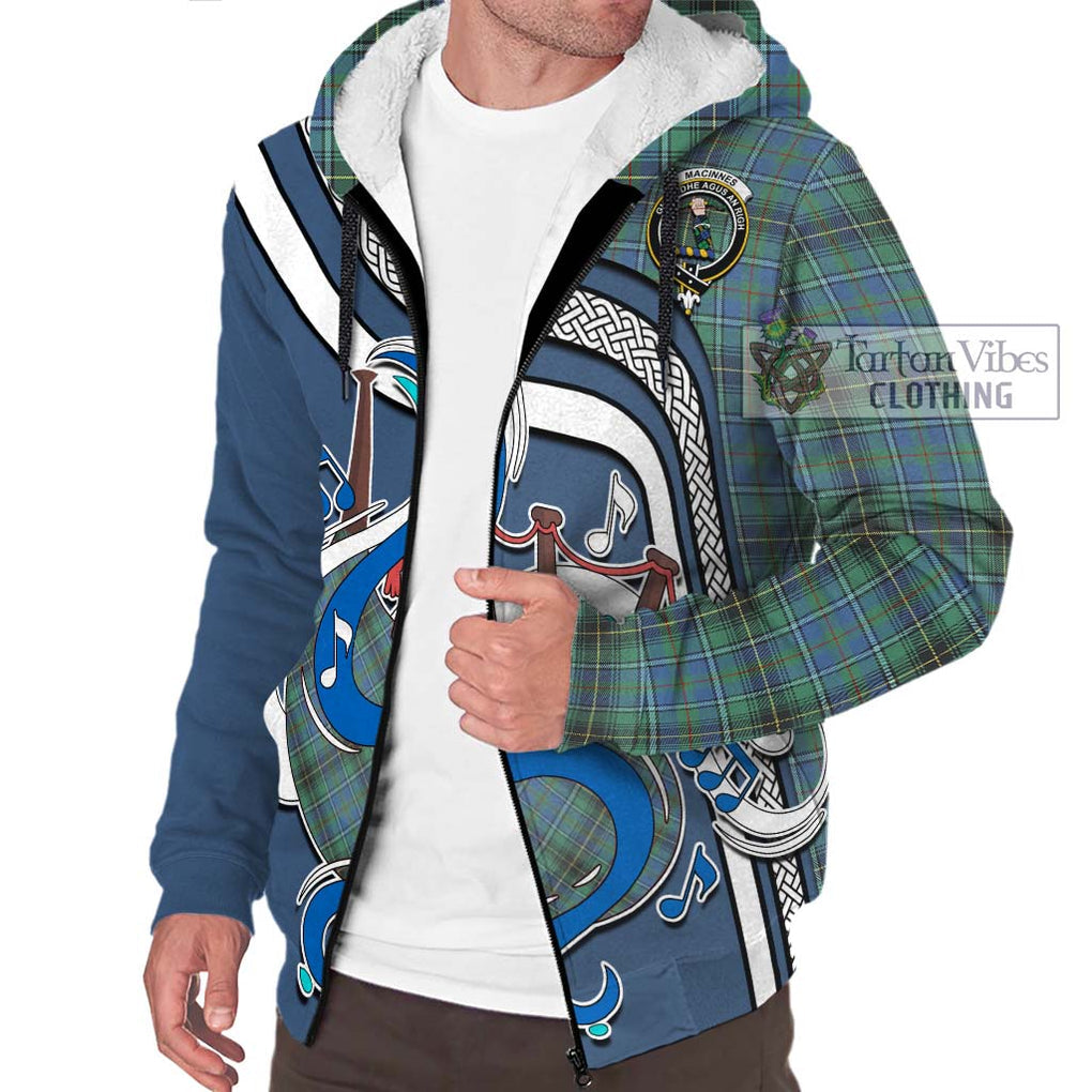 MacInnes Ancient Tartan Sherpa Hoodie with Epic Bagpipe Style Unisex - Tartanvibesclothing Shop