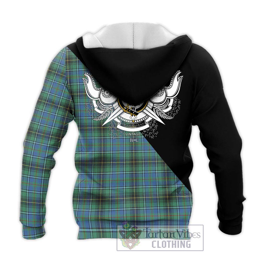 MacInnes Ancient Tartan Knitted Hoodie with Family Crest and Military Logo Style - Tartanvibesclothing Shop