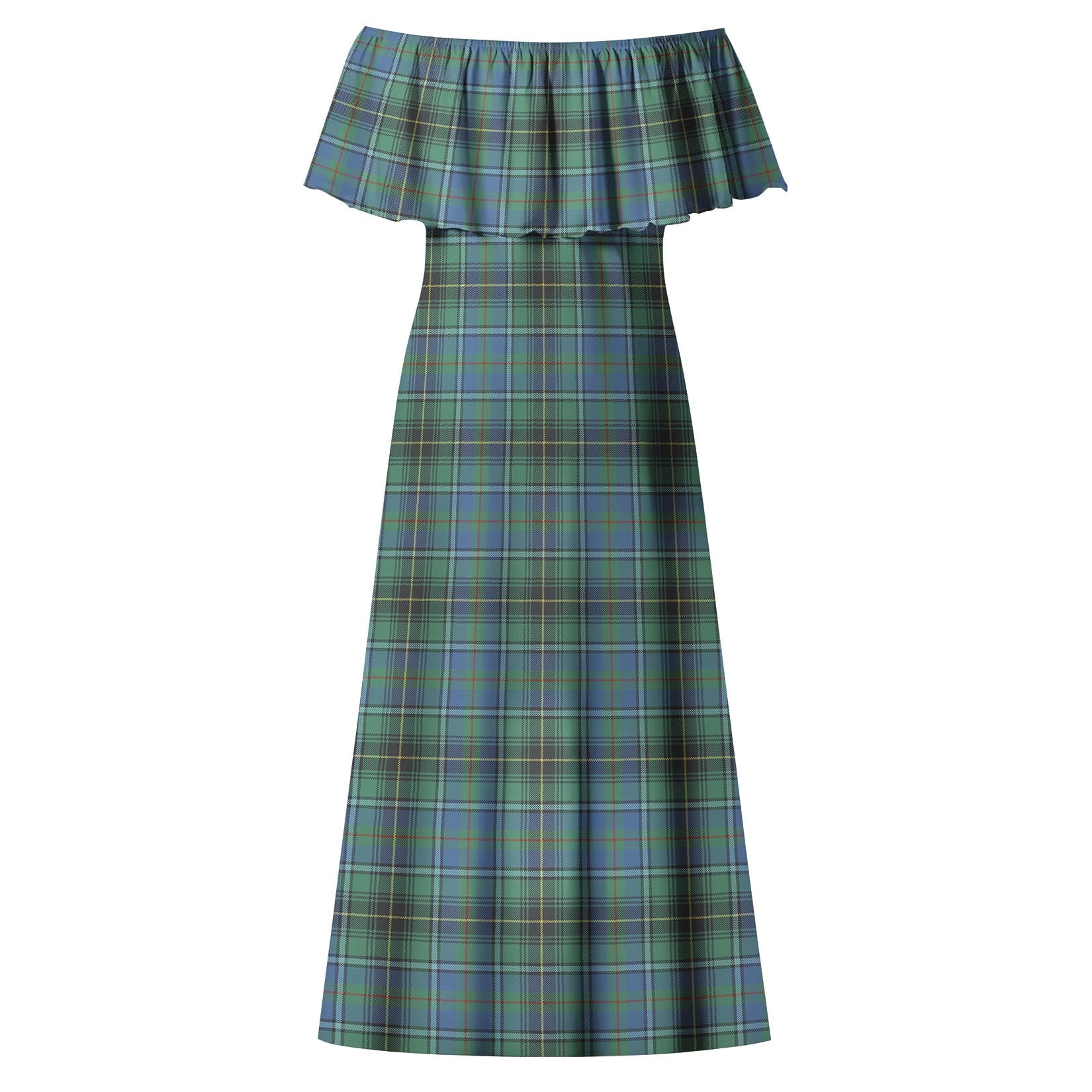 MacInnes Ancient Tartan Off Shoulder Long Dress - Tartanvibesclothing