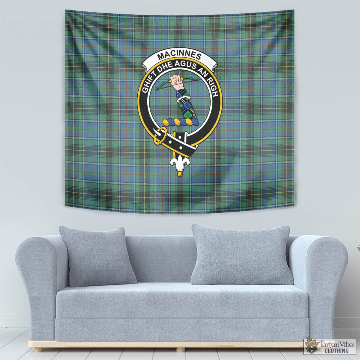 Tartan Vibes Clothing MacInnes Ancient Tartan Tapestry Wall Hanging and Home Decor for Room with Family Crest