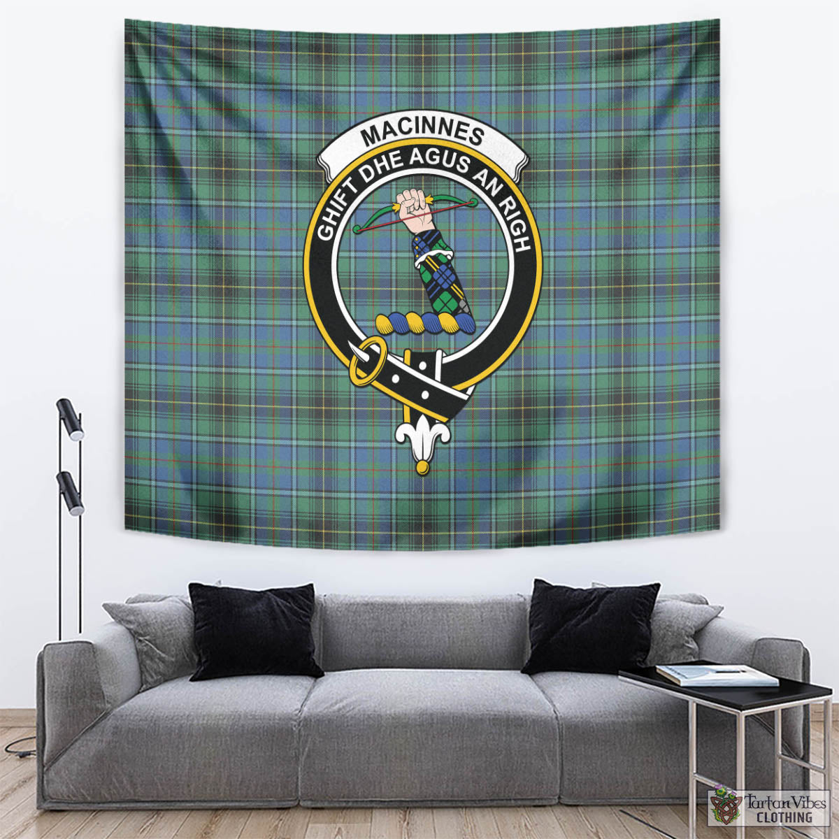 Tartan Vibes Clothing MacInnes Ancient Tartan Tapestry Wall Hanging and Home Decor for Room with Family Crest