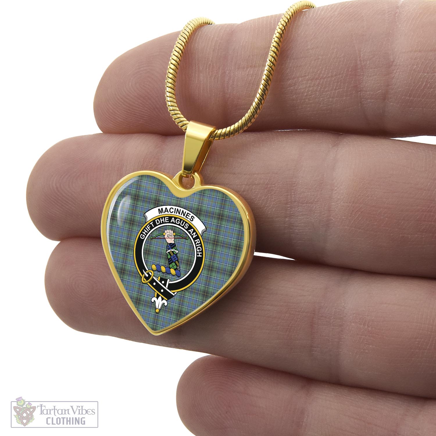 Tartan Vibes Clothing MacInnes Ancient Tartan Heart Necklace with Family Crest