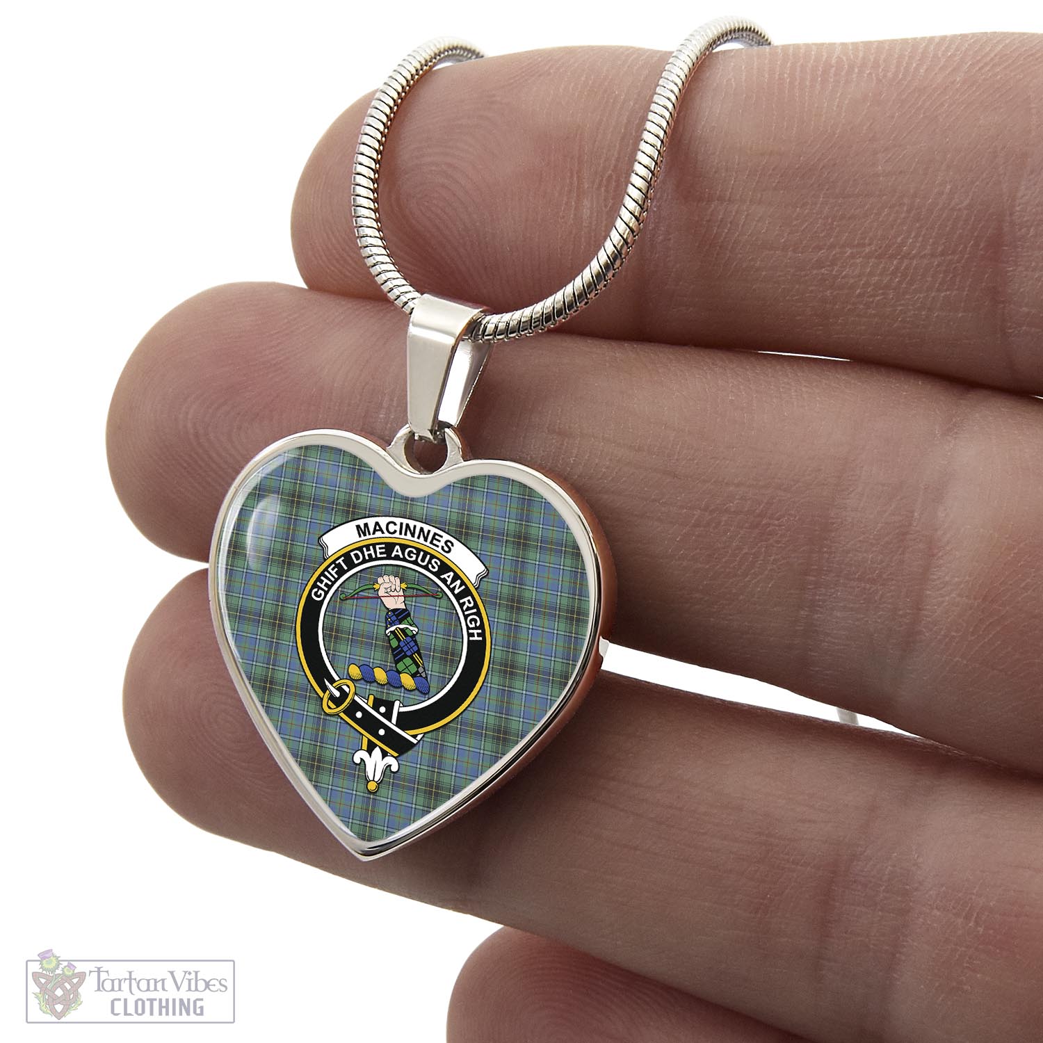 Tartan Vibes Clothing MacInnes Ancient Tartan Heart Necklace with Family Crest