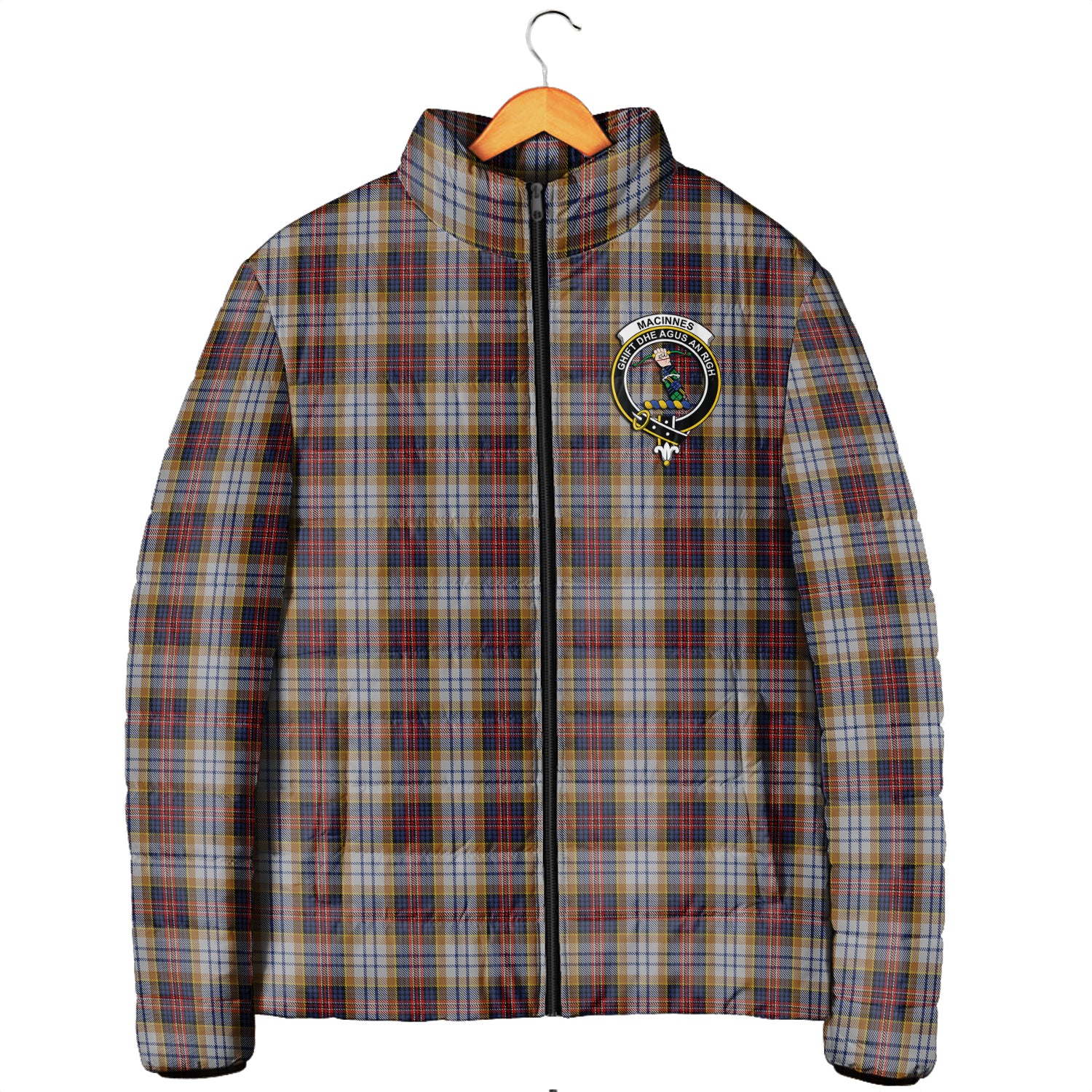 MacInnes Ancient Hunting Tartan Padded Jacket with Family Crest Men's Padded Jacket - Tartan Vibes Clothing