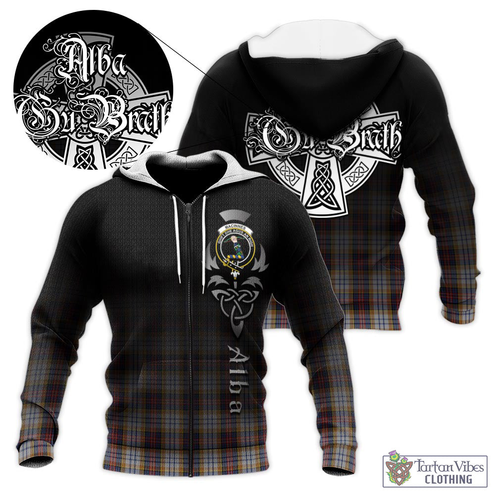 Tartan Vibes Clothing MacInnes Ancient Hunting Tartan Knitted Hoodie Featuring Alba Gu Brath Family Crest Celtic Inspired