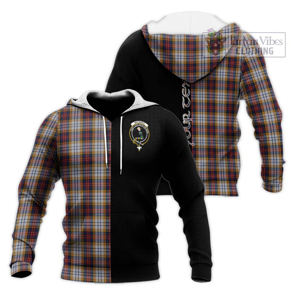 MacInnes Ancient Hunting Tartan Knitted Hoodie with Family Crest and Half Of Me Style Unisex Knitted Pullover Hoodie - Tartanvibesclothing Shop