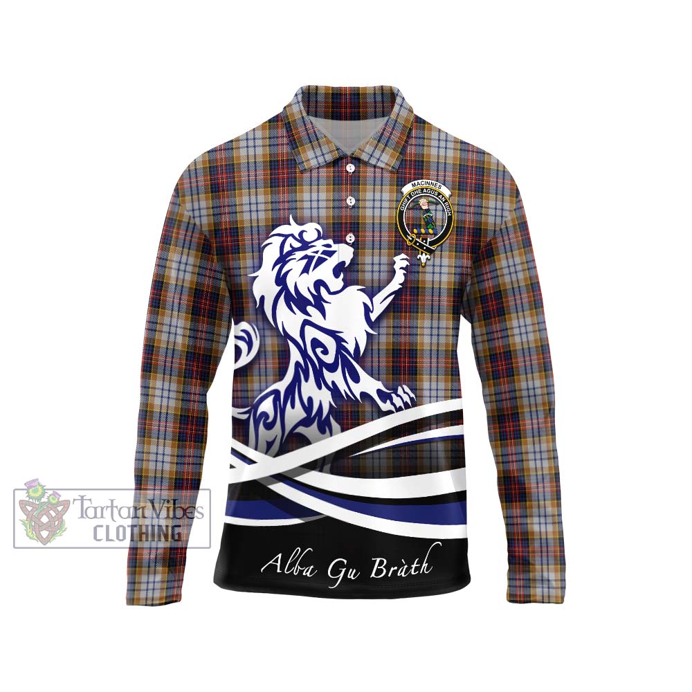 MacInnes Ancient Hunting Tartan Long Sleeve Polo Shirt with Alba Gu Brath Regal Lion Emblem Unisex - Tartanvibesclothing Shop