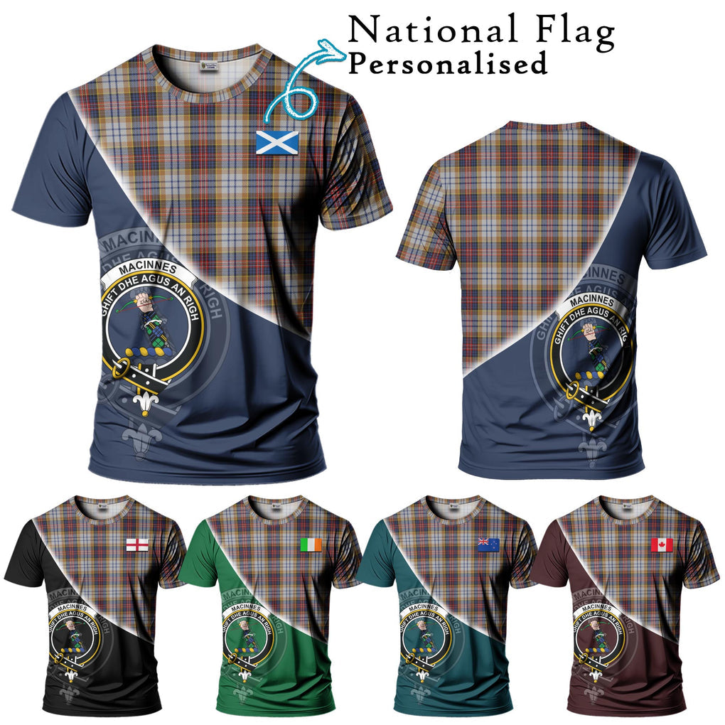 MacInnes Ancient Hunting Tartan T-Shirt with Personalised National Flag and Family Crest Half Style Kid's Shirt - Tartanvibesclothing Shop