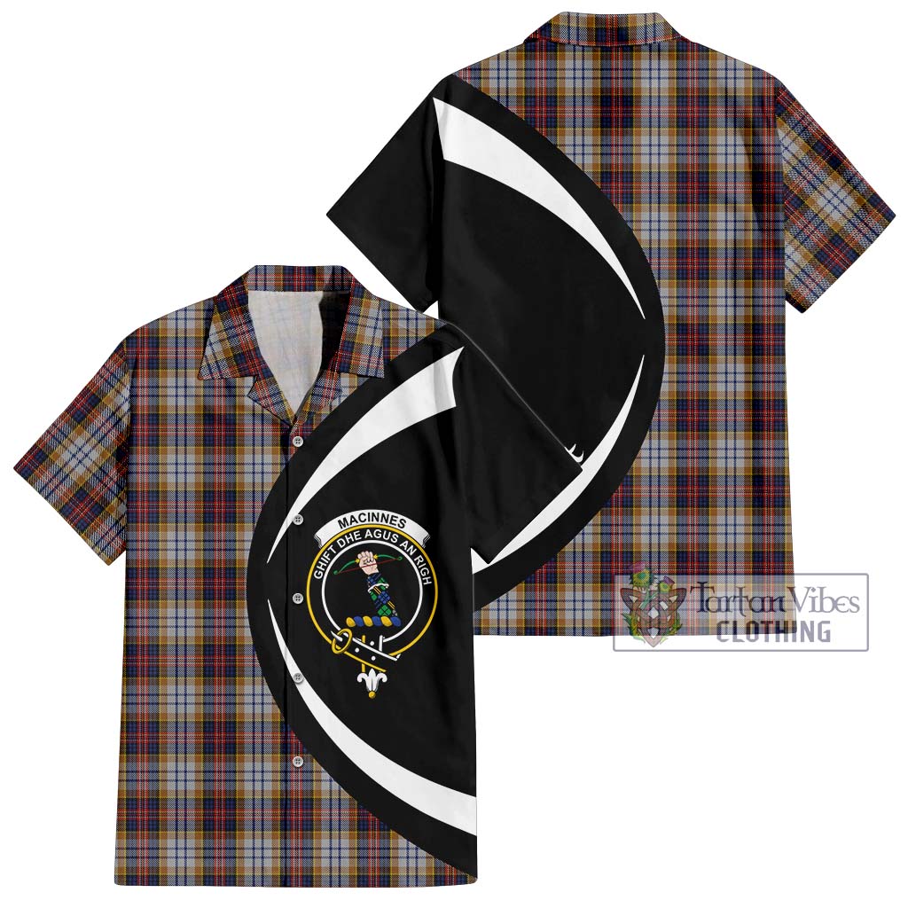 MacInnes Ancient Hunting Tartan Short Sleeve Button Up with Family Crest Circle Style Kid - Tartan Vibes Clothing